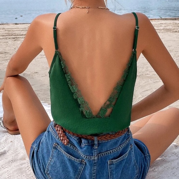 BellanBlue Tops - Boho Embroidered lace trim Backless Cami Tank Top